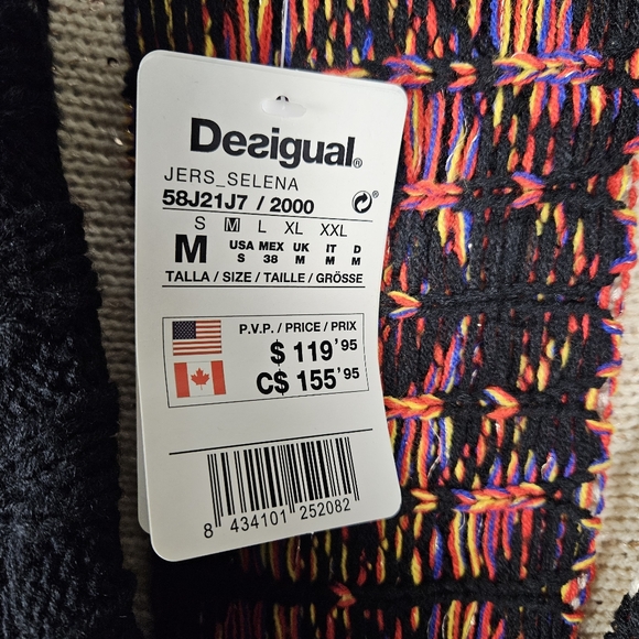 Desigual NWT Colorful Artsy Fairisle Knit Selena Fringe Cardigan - Picture 7 of 7